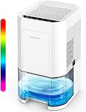 Déshumidificateurs Électriques 1200 ml pour la Maison, Petit Dégivrage Automatique pour Cave de Salle de Bain, 7 Couleurs, avec Minuterie, Contre l'Humidité, Modes Nuit - 1