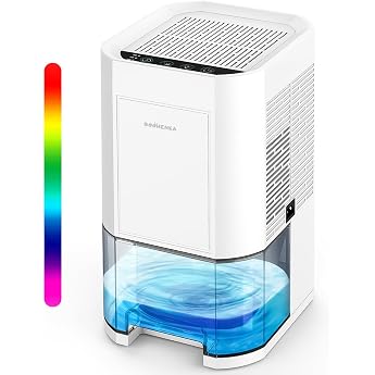Electric Dehumidifier 1200 ml Room Dehumidifier for Home Small Dehumidifier Automatic Defrosting for Basement Bathroom 7 Colours Light Dehumidifier with Timer Anti-Moisture Night Modes