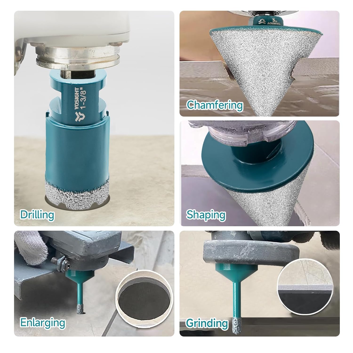 9Pcs Diamond Core Drill Bits Set - 8Pcs 6/6/20/25/35/50/75/100mm Drill Bits & 1Pc 50mm Chamfer Bit, Deep Green Hole Saw Set with Storage Box - for Tile Granite Marble