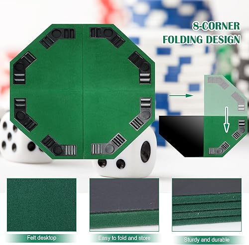 Miniatura 3 de Buryeah Mesa de póquer plegable para 8 jugadores de 47.2 pulgadas, tapete de juego de mesa portátil para mesa con estuche y portavasos, tapete de