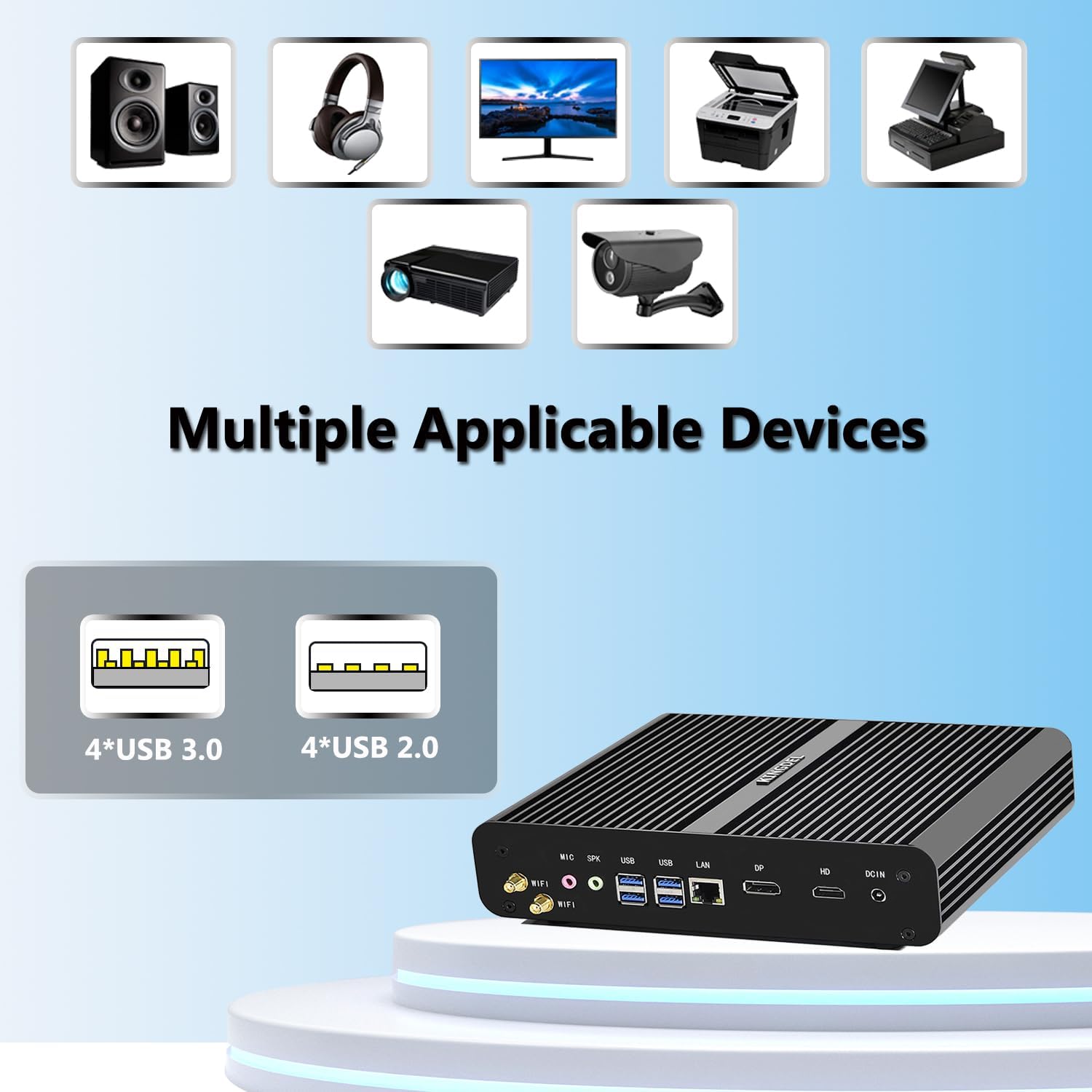 KINGDEL NC860 Mini Gaming Computer, Fanless Business PC with i7 12th Gen. CPU, 16GB DDR4 RAM, 1TB NVMe SSD, 8K:7680x4320@60Hz, HD, DP, WF 6E+BT 5.3