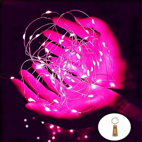 Luces de botella de vino con tira de luces de corcho, funciona con pilas, 20 luces LED rosadas, decoración de fiesta para boda, Navidad, Halloween,