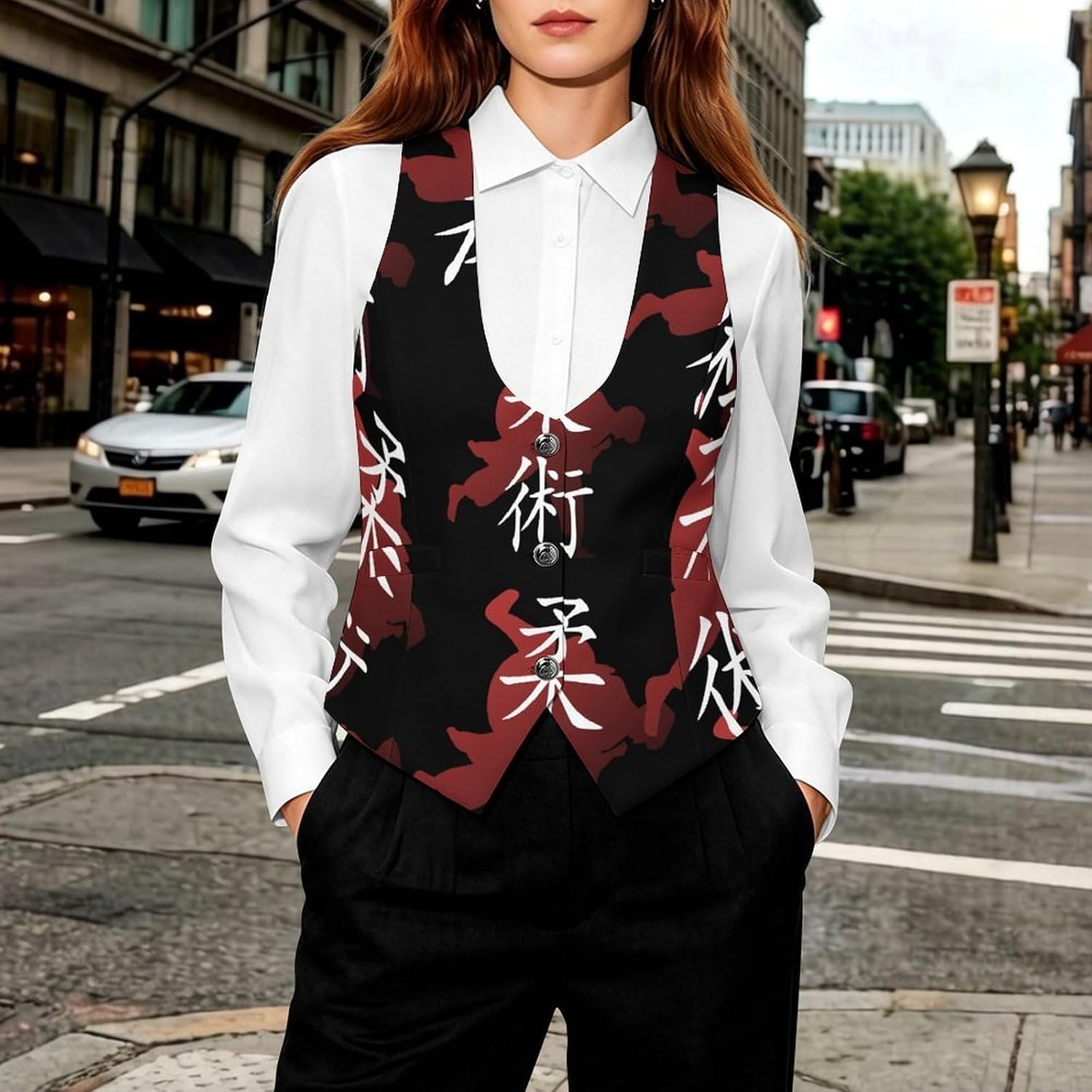Jiu Jitsu Judo Women's Suit Vest V Neck Button Down Waistcoat Jacket Business Casual Tops