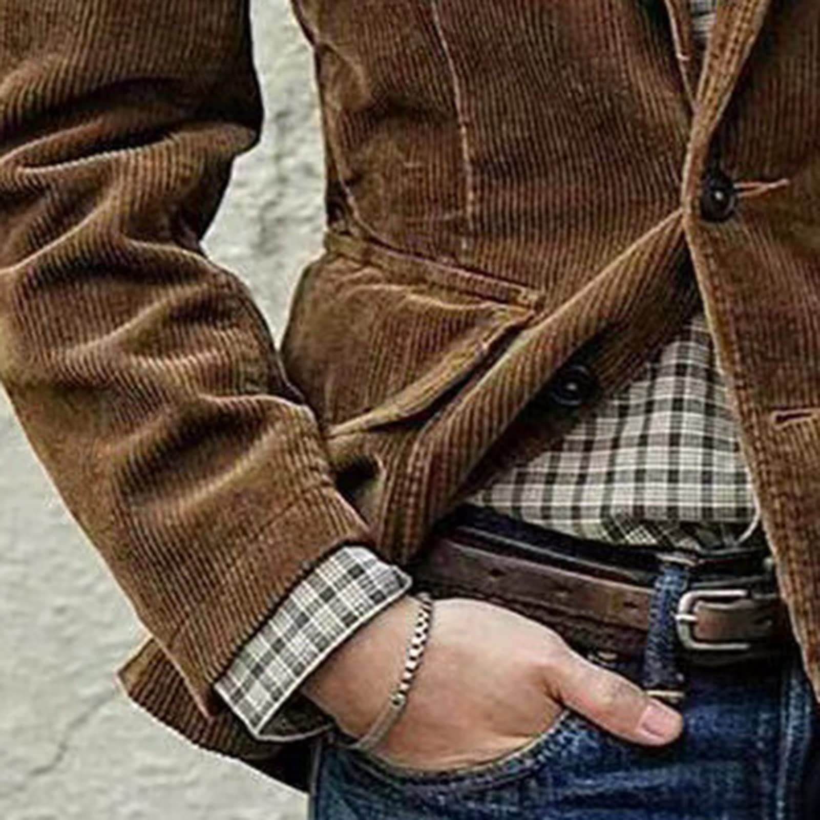 Chaqueta de hombre Abrigo de manga larga con solapa bolsillos de un solo pecho otoño invierno pana solapa traje de oficina chaqueta