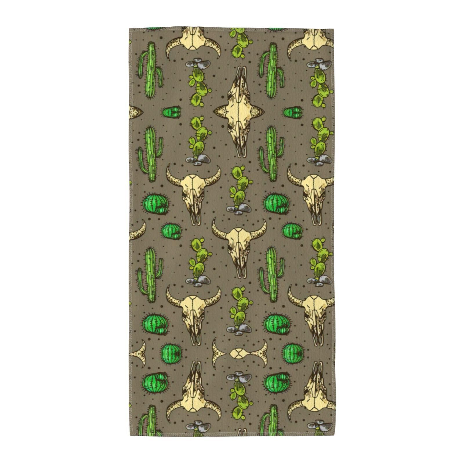 SDEGTHO Skull Of Bull And Cute Cactus Soft Absorbent Long Towel For Gym Sports Picnic Leisure Use
