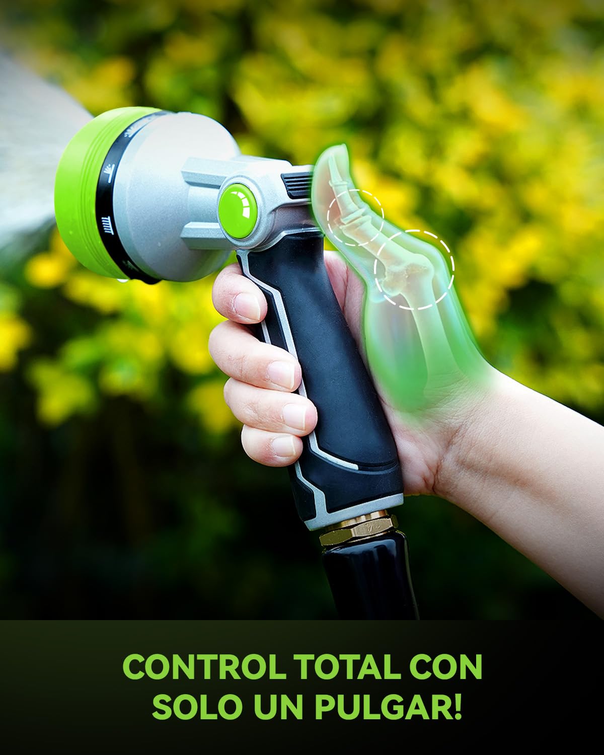 RAINPOINT Pistola Manguera Jardin en Metal, 10 Patrones De Riego,Control de Flujo con Pulgar, Pistola de Agua a Presión para Lavar Coches, Mascotas, Regar el Jardín, Verde