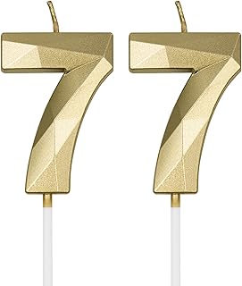 77th Birthday Candles for Cake, Gold Number 77 3D Diamond Shaped Candle Birthday Decorations Party Supplies for Women or Men