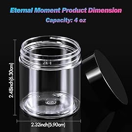 50 Pack 4 OZ Plastic Jars Round Clear Cosmetic Container with Black Lids, Eternal Moment Slime Jars for Lotion, Cream, Ointments, Makeup, Eye shadow, Rhinestone, Samples, Pot, Travel Storage