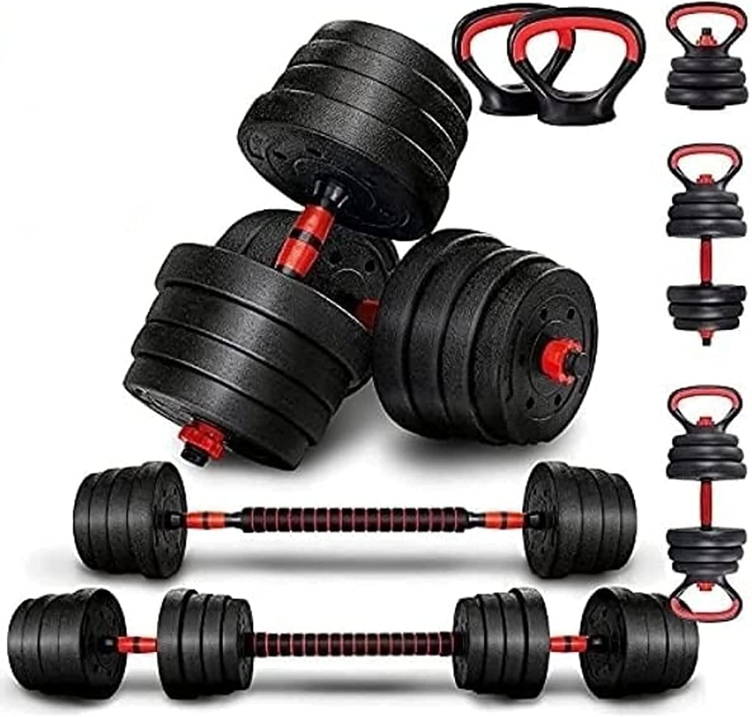 ULTIMAX- Adjustable 7 in 1 Dumbbell Set, Free Weights Dumbbells Set with Connecting Rod Used as Barbell, Kettlebell and Push-ups, Weightlifting Fitness for Home/Office