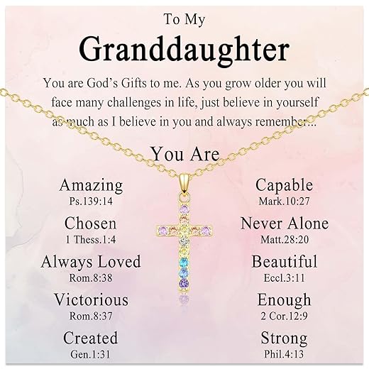 Cross Necklace for Girls Christian Religious Jewelry Gifts for Little Girls Daughter Granddaughter Sister Niece Friend Birthday Christmas Valentines Easter Graduation Baptism Gifts for Kids, Gold