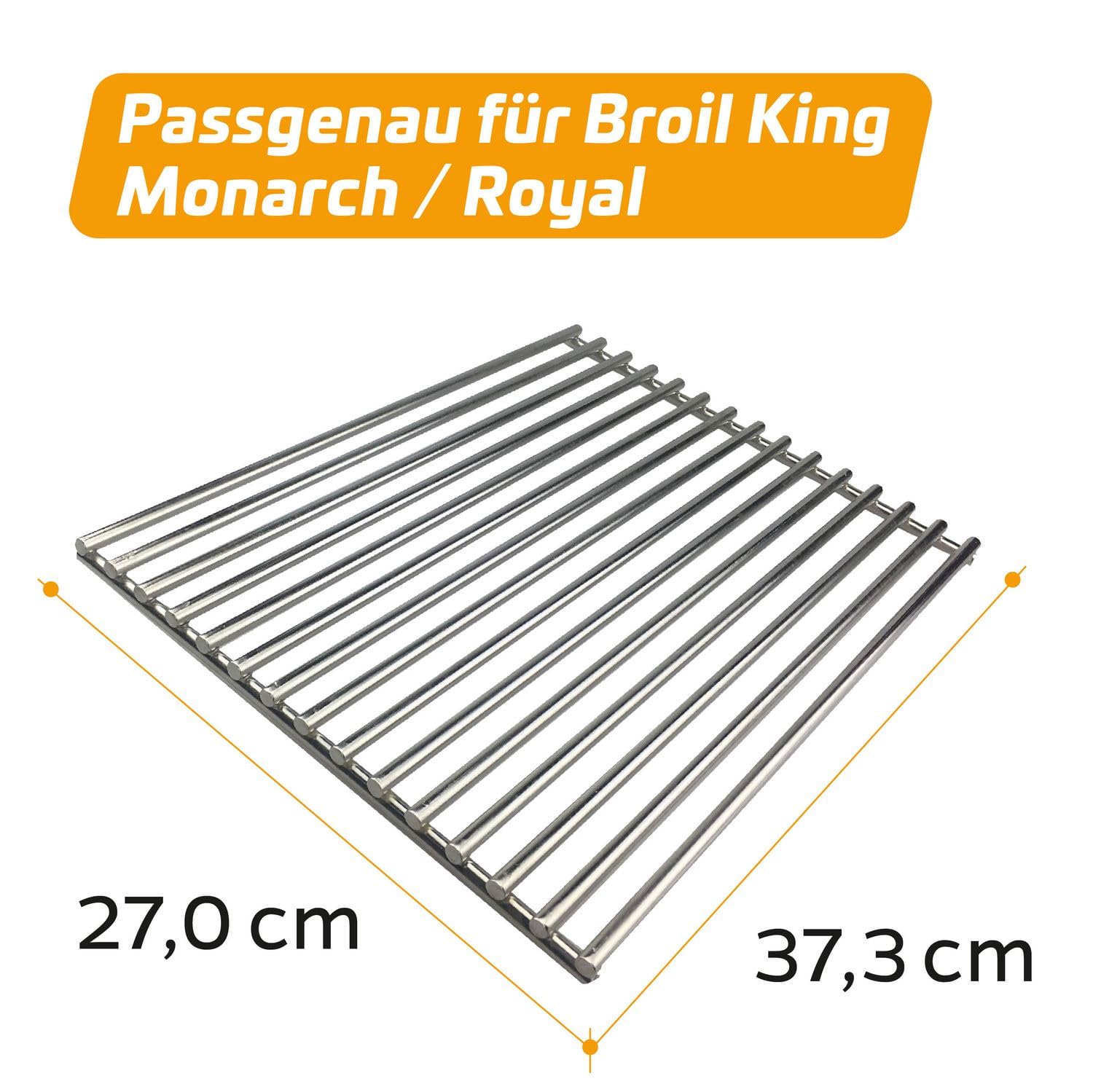 Grillfürst Edelstahl Grillrost für Broil King Monarch und Broil King Royal - pflegeleichtes Grillgitter mit 8 mm starken Streben, Ersatz Grillrost im Format 36,8 x 27 cm