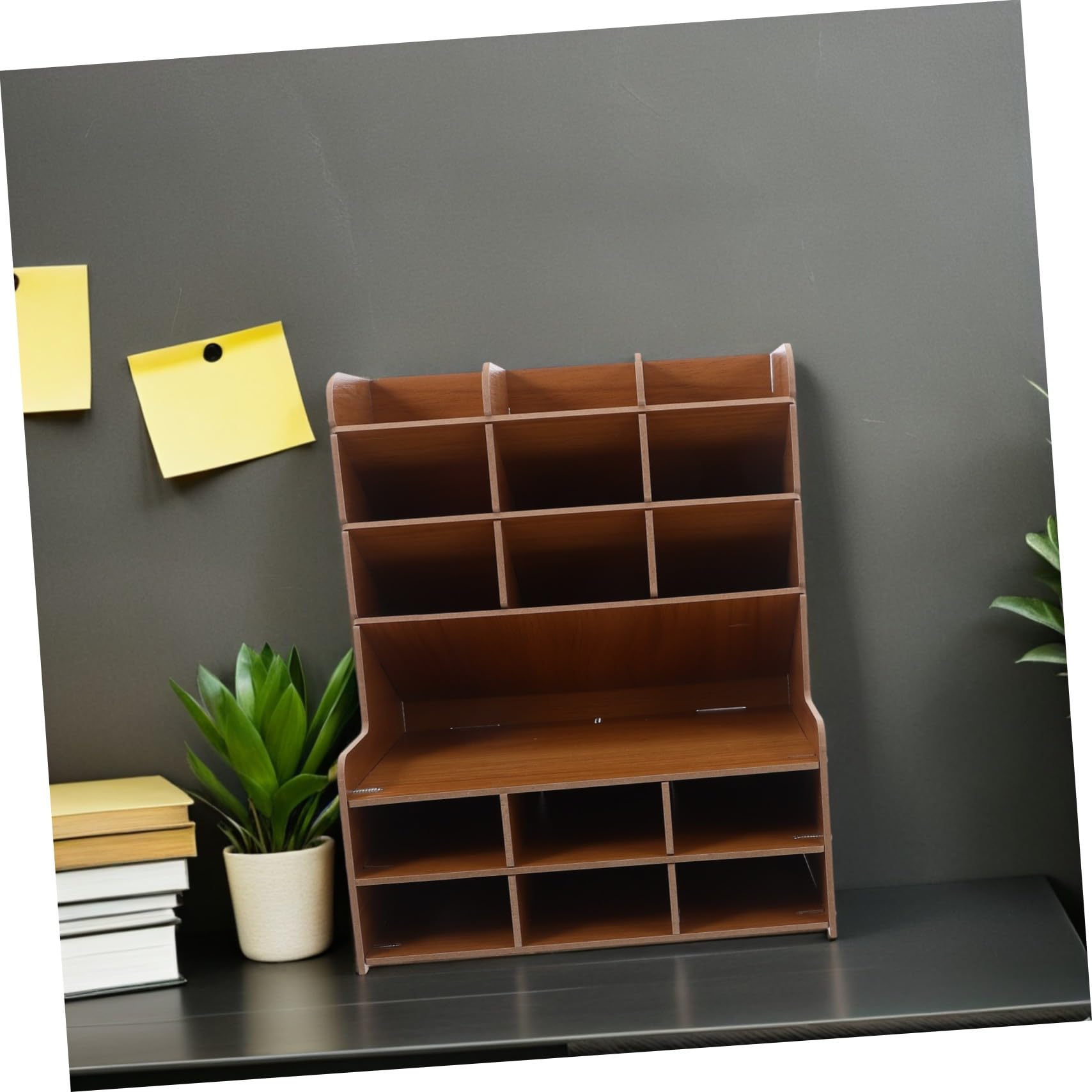 HOMSFOU Organizer Da Scrivania in Legno Per Penne Matite e Cancelleria Con Scomparti Precisi Contenitore Per Penne in Legno Massello Per Ufficio e Studio Casa