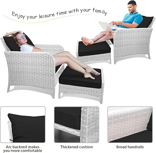 Vista 7 de LEVELEVE Balcony Furniture - Juego de 5 piezas para conversación de patio, mimbre de polietileno, sillas de salón al aire libre con cojines suaves