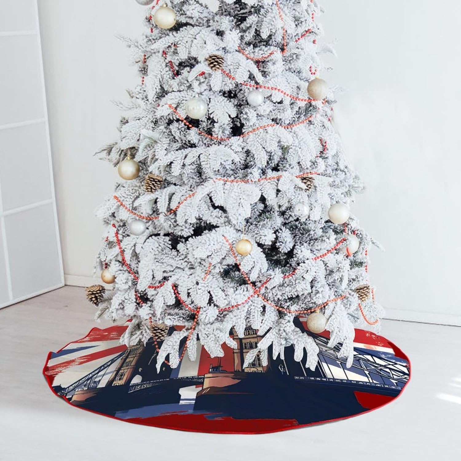 Tower Bridge UK Flag Christmas Tree Skirt Decorative Xmas Trees Cover for Holiday Festive
