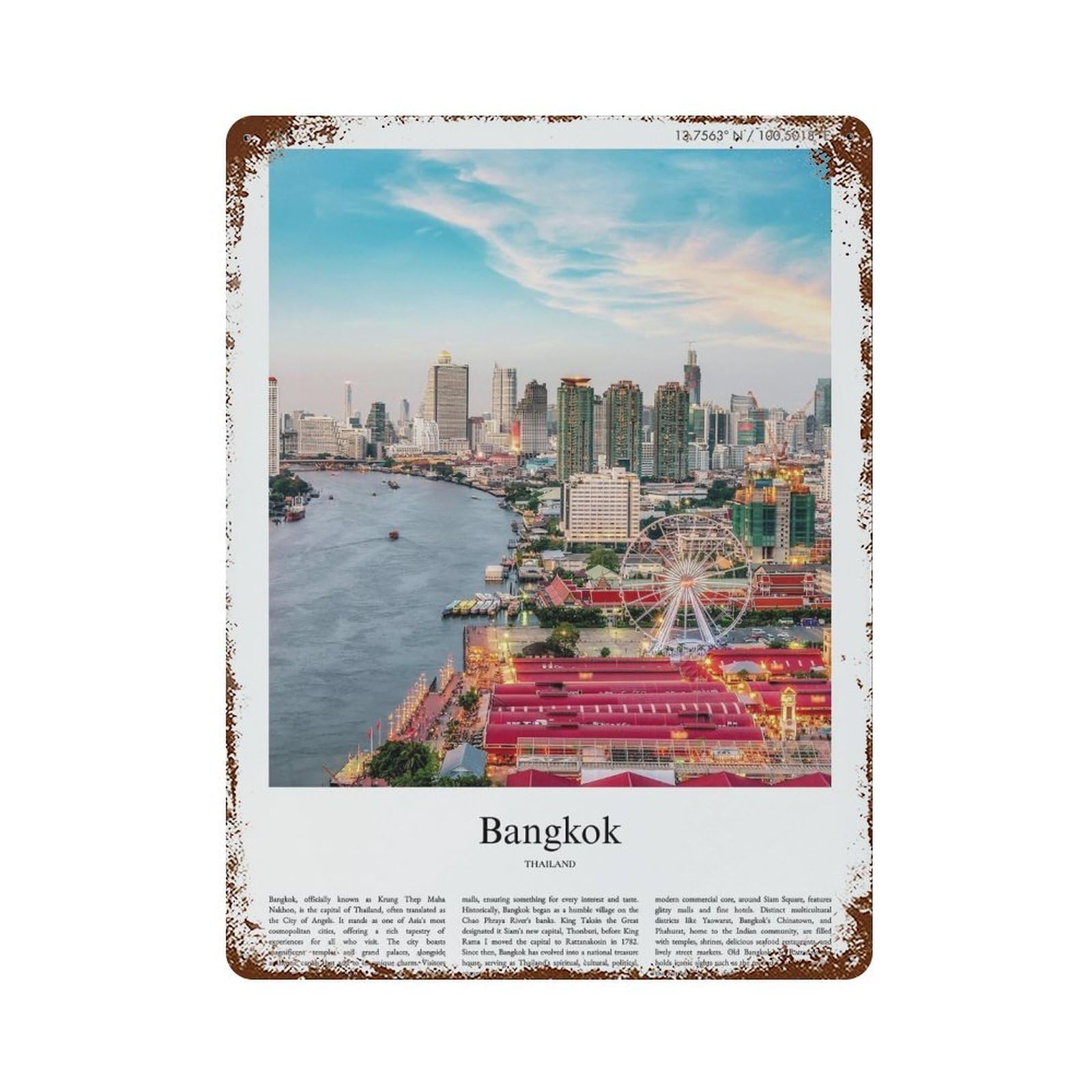 xiaoxiaoshen Bangkok Thailand City Scenery Wall Decor Art Metal Tin Poster Modern Home Decor Art Home Bar Shop Decorations Vintage Sign 40x30cm