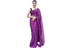 Rasal Net Pearl Aari Work One Minute Ready-To-Wear Net Saree