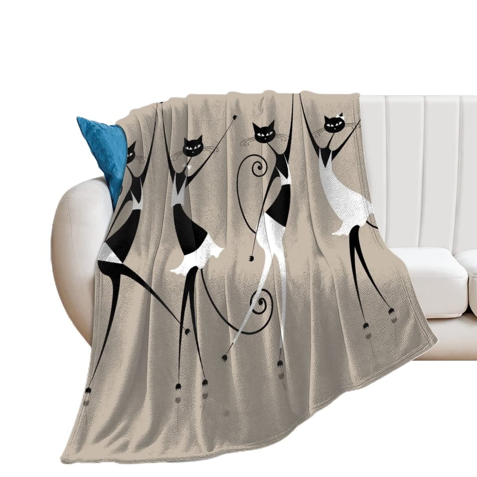 Plaid canapé chat dansant en couverture polaire flanelle douce 100x130cm