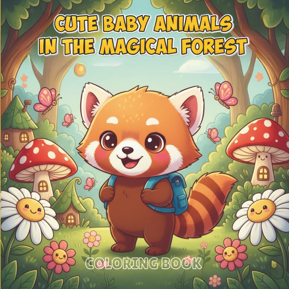 CUTE BABY ANIMALS IN THE MAGICAL FOREST: COLORING BOOK
