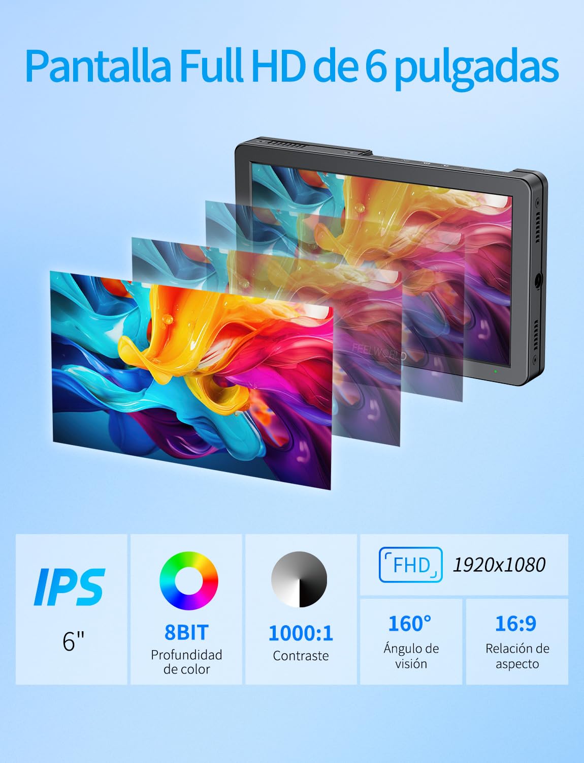 FEELWORLD T6 Monitor de Campo de 6 Pulgadas Carcasa de Aluminio con batería F550 2200mAh y Bolsa, Waveform LUT HDR 4K HDMI 1920x1080 IPS Ligero para Vloggers Fotógrafos Creadores de contenidos