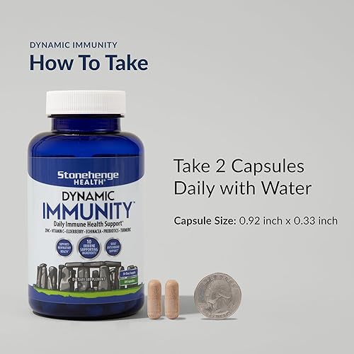 Miniatura 6 de Stonehenge Health Suplemento diario de inmunidad dinámica 10 en 1 impulsores inmunológicos de zinc, saúco, equinácea, vitamina C y probiótico L.