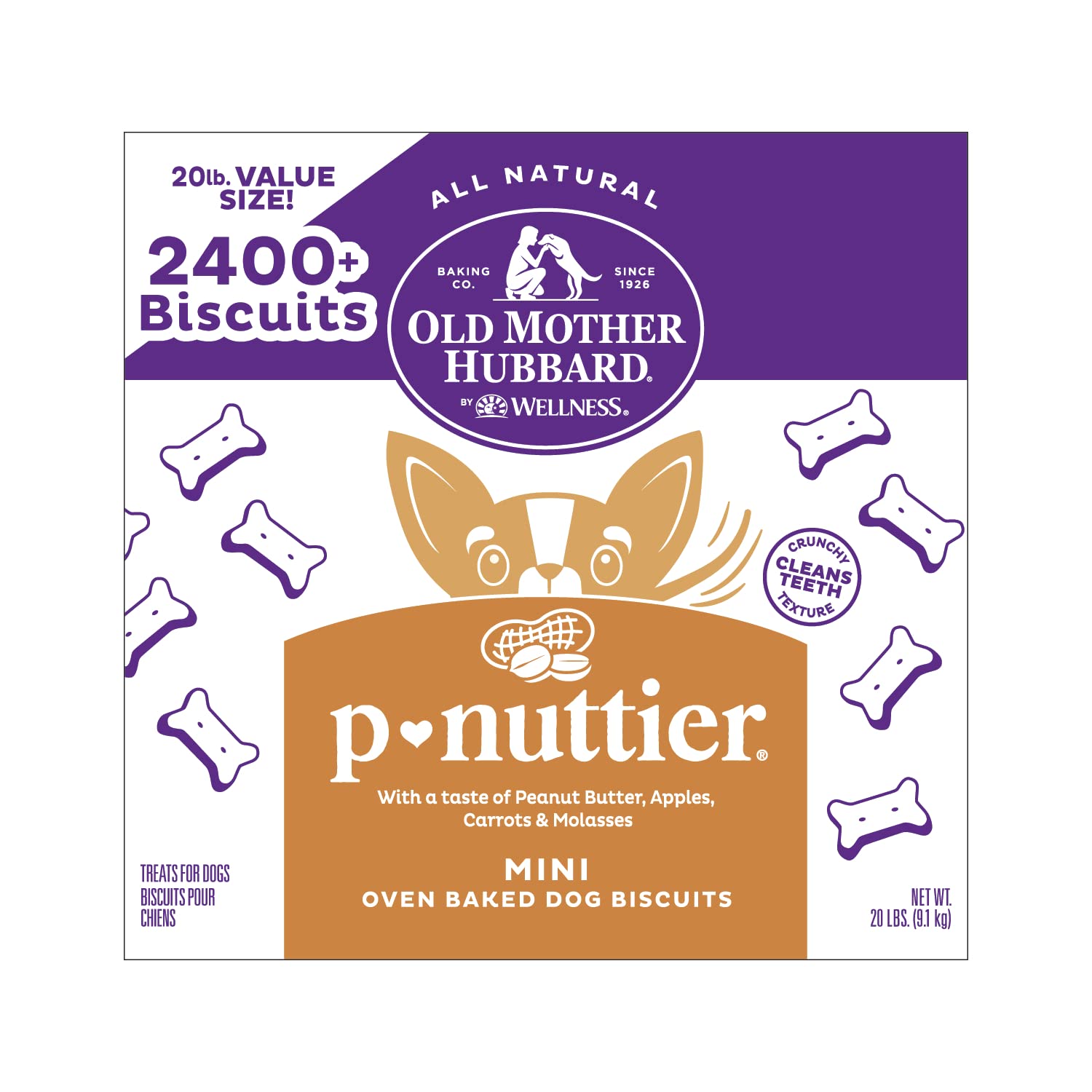 Old Mother Hubbard Wellness P-Nuttier Dog Biscuits, Natural, Training Treats, Peanut Butter Flavor, Mini Size, (20 Pound Box)