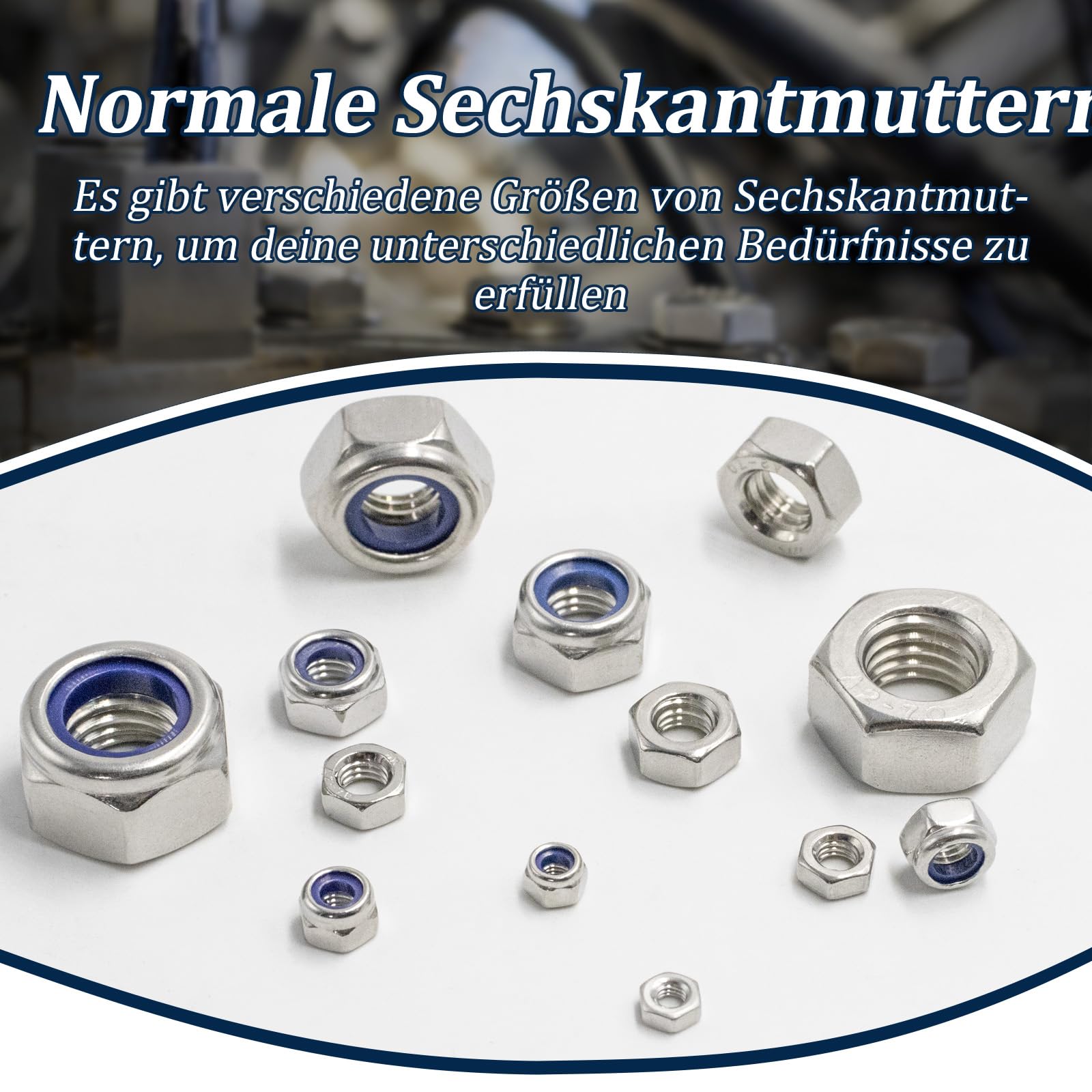 Sortimentssatz für metrische Sechskantmuttern und Kontermuttern (360 Stück), M3, M4, M5, M6, M8, M10, M12, verschiedene Sechskantmuttern-Sets aus Edelstahl, helles Finish