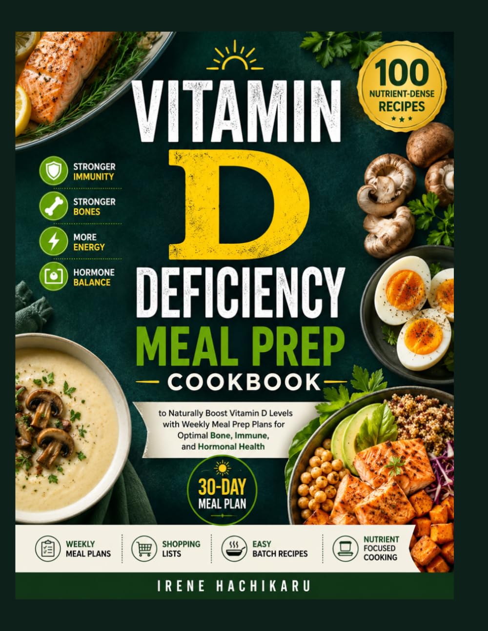 VITAMIN D DEFICIENCY MEAL PREP COOKBOOK: 100 Nutrient-Dense Recipes to Naturally Boost Vitamin D Levels with Weekly Meal Prep Plans for Optimal Bone, Immune, and Hormonal Health.