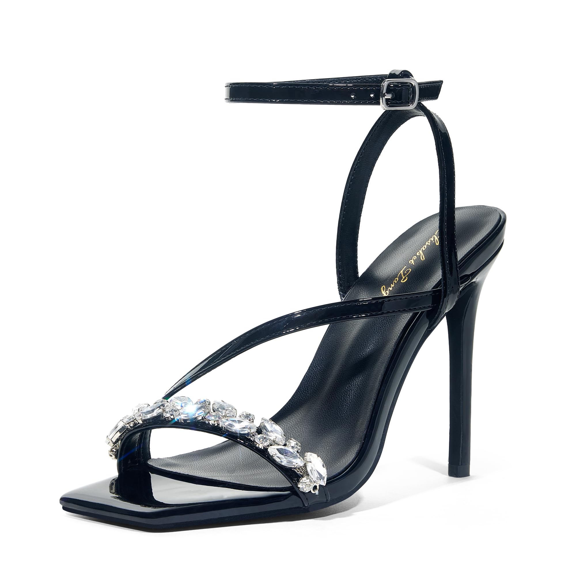 Zhabtuc Sandali da Donna Tacchi Alti da 10 cm Cinturino alla Caviglia Strass Peep Toe Ballo di Nozze Estivo