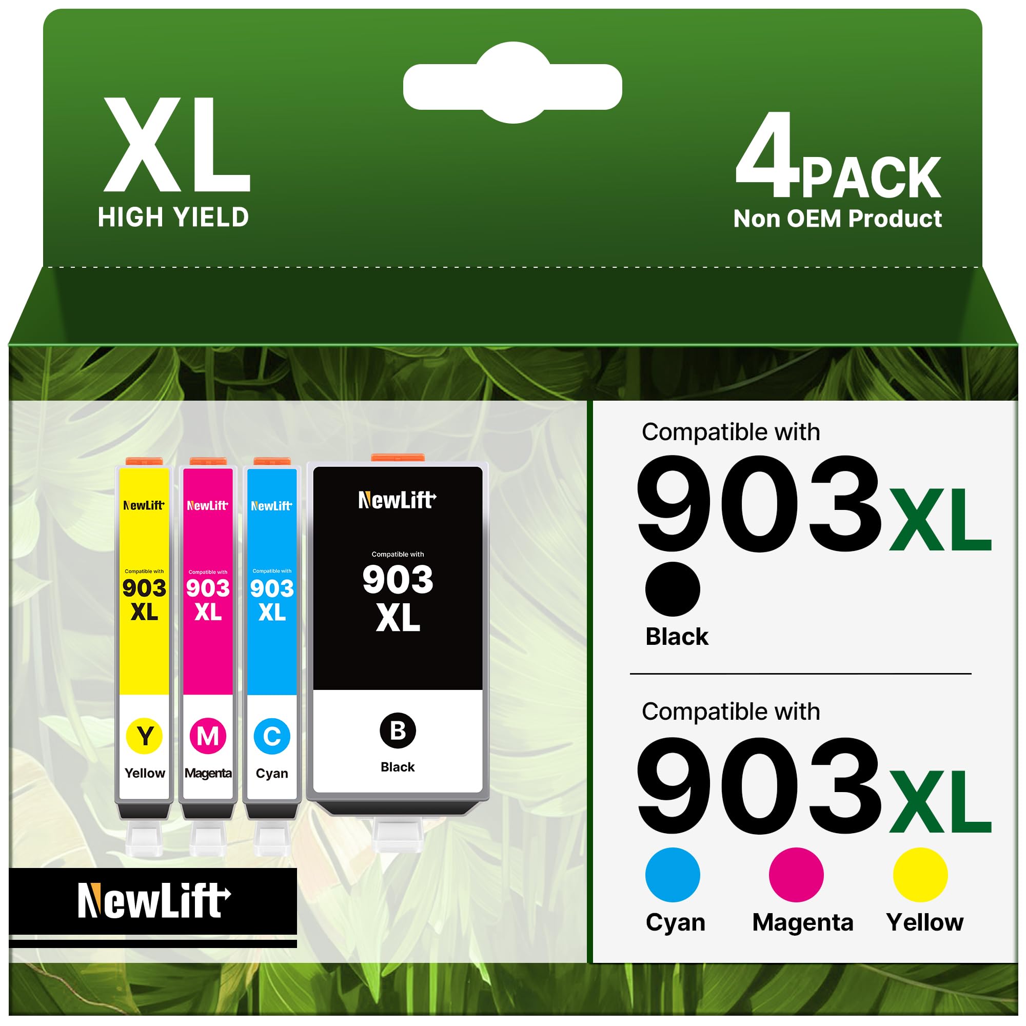 NewLift 903 903XL Multipack Druckerpatronen Kompatibel für HP 903 Druckerpatronen für HP Officejet Pro 6970 6960 für Officejet 6950 6960 All-in-One-Drucker (‎‎‎‎‎‎‎Schwarz Cyan Magenta Gelb, 4er-Pack)