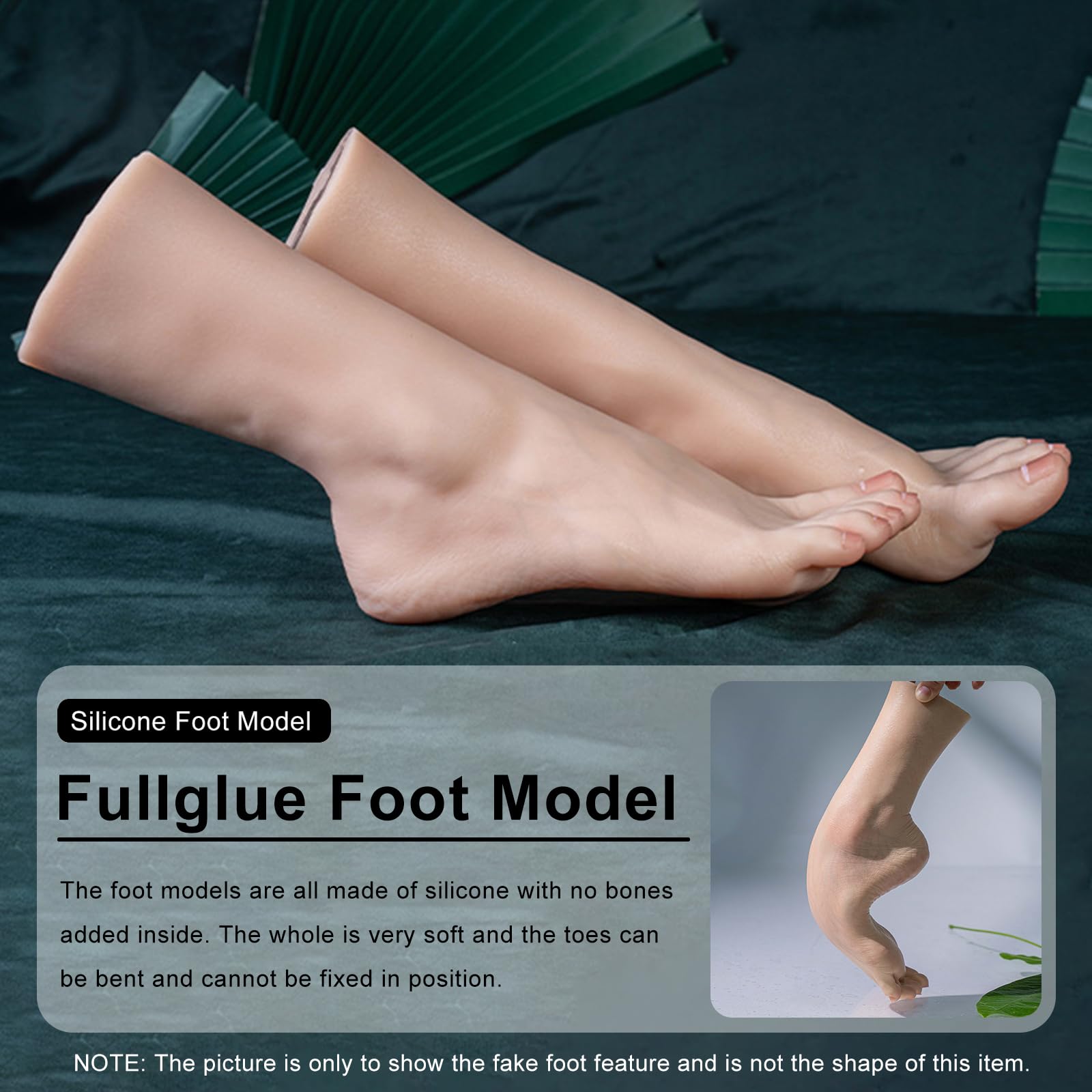 Mannequin de Pieds féminins réalistes en Silicone, modèle Grandeur Nature (échelle 1:1) pour présenter Chaussures et Bijoux, 1 Paire, entièrement collés.