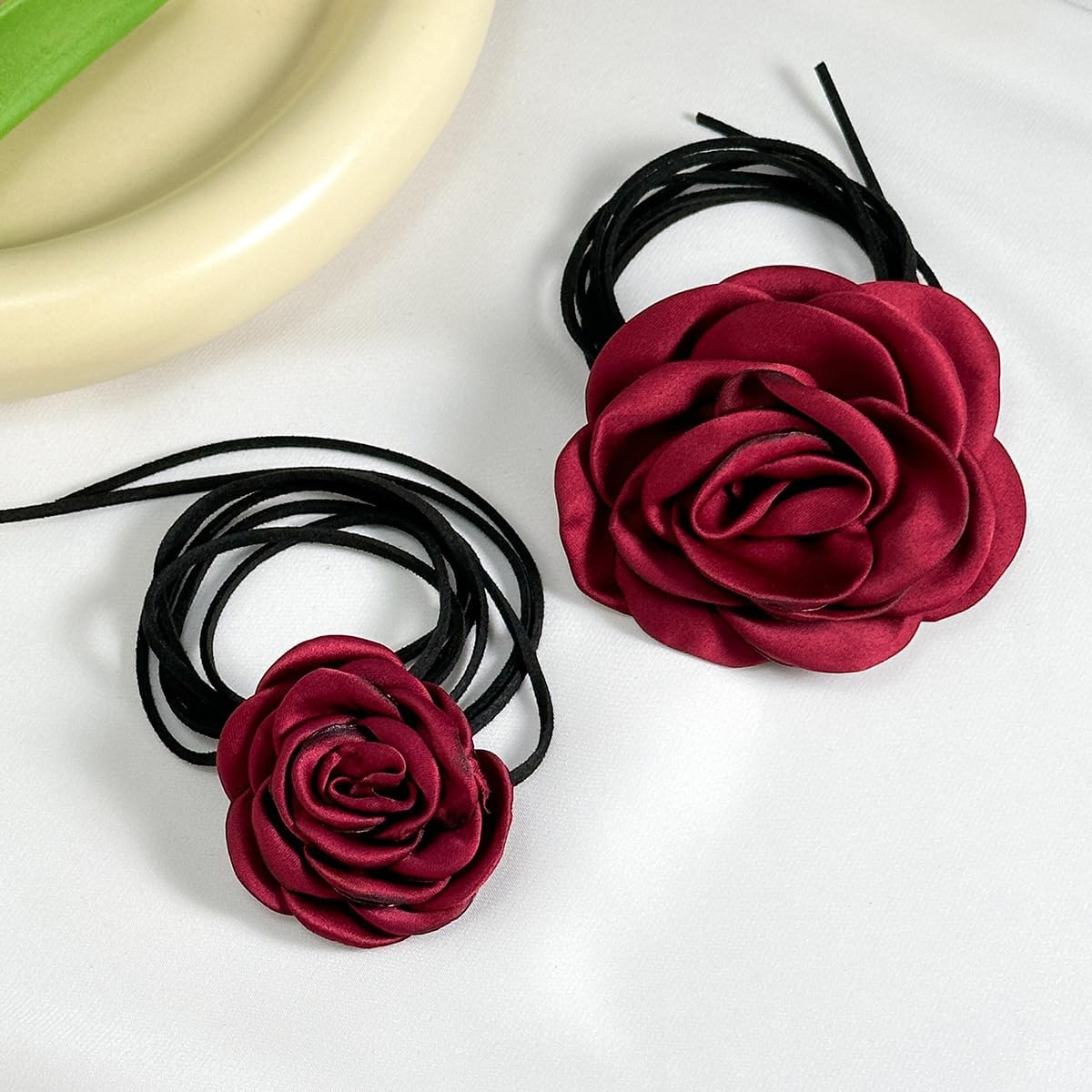 Vinatge Large Flower Choker Necklace 2pcs 3pcs Suede Long Wrap Necklaces Set Bow-knot Layered Tie Necklace with Artificial Rose Boho Party Accessories for Women - Image 5