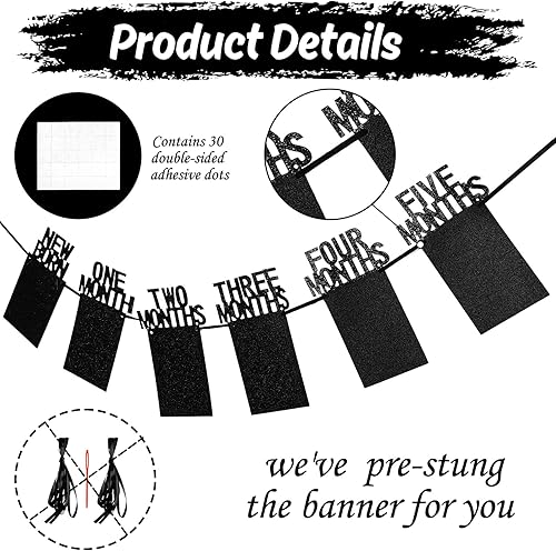 Miniatura 3 de Whaline Cartel de fotos de bebé de primer cumpleaños para recién nacidos a 12 meses, guirnalda de fotos de hitos mensuales, decoración