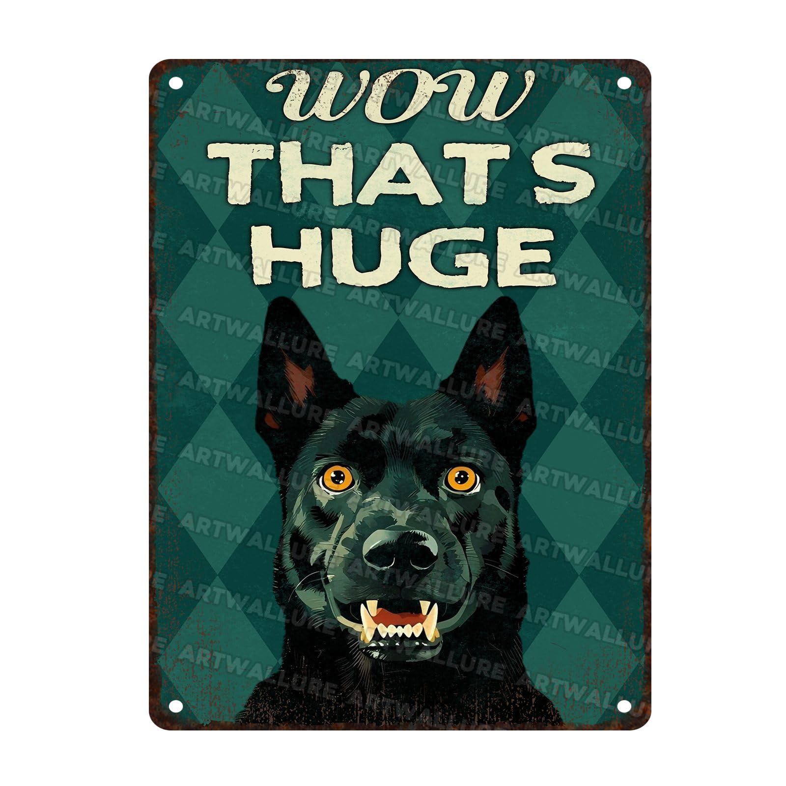 Funny Black Dog Vintage Sign Wow Thats Huge Metal Tin Sign Bathroom Sign Wall Decor for Toilet Restroom Washroom Decor 12X16Inch