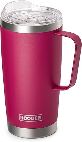 koodee Taza de café de viaje con tapa, taza de café aislada de 20 onzas de acero inoxidable de doble pared para camping, taza de café a prueba de