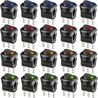 interruttore a bilanciere Fiyuer 20 Pcs interruttore rotondo per auto barca camion rimorchio DC 12 V 20 A on/off