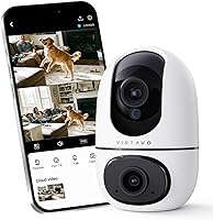 virtavo XD1 Dual-Lens 360° PTZ Indoor WiFi Security Camera - No Subscription, Motion Tracking Pet Cam, Baby Monitor, Night Vision