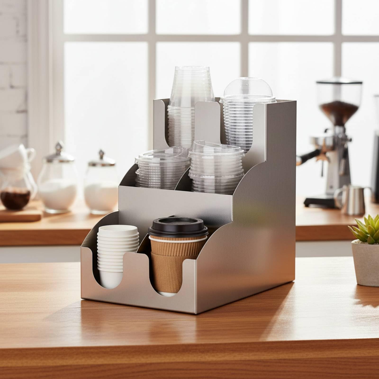 Yajuyi Porta Cannucce Portaoggetti Acciaio Inox Organizer Dispenser Bicchieri Vassoio Multifunzione Adatto a Commerciali Self-service Sala Break, color to 2