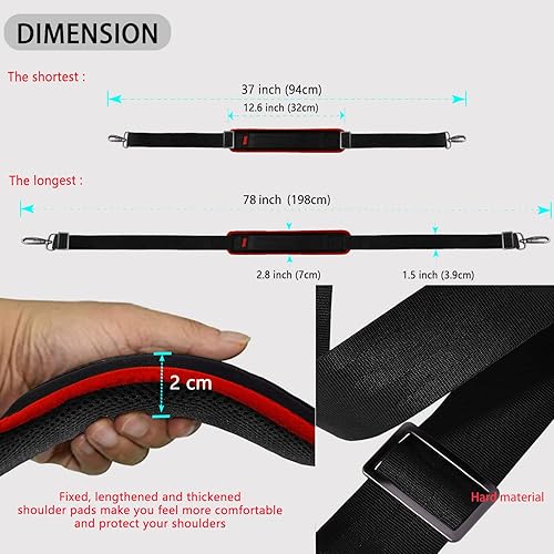 Miniatura 2 de ZINZ Correa de hombro 78 pulgadas universal para bolso con hebilla acolchada fija ultra gruesa y ajustable, correa cruzada para el hombro, Borde de