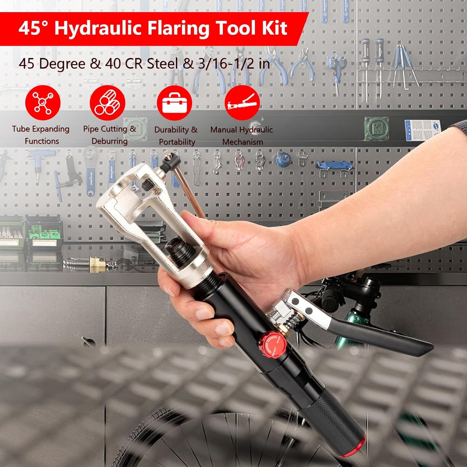 Hydraulic Flaring Tool Kits, 45° Double Flaring Tool,Brake Line Flaring Tool Kit,33pcs Flaring Dies, Brake Repair Brake Flaring Tool for 3/16"-1/2" with Tube Cutter and Deburrer for Copper Line