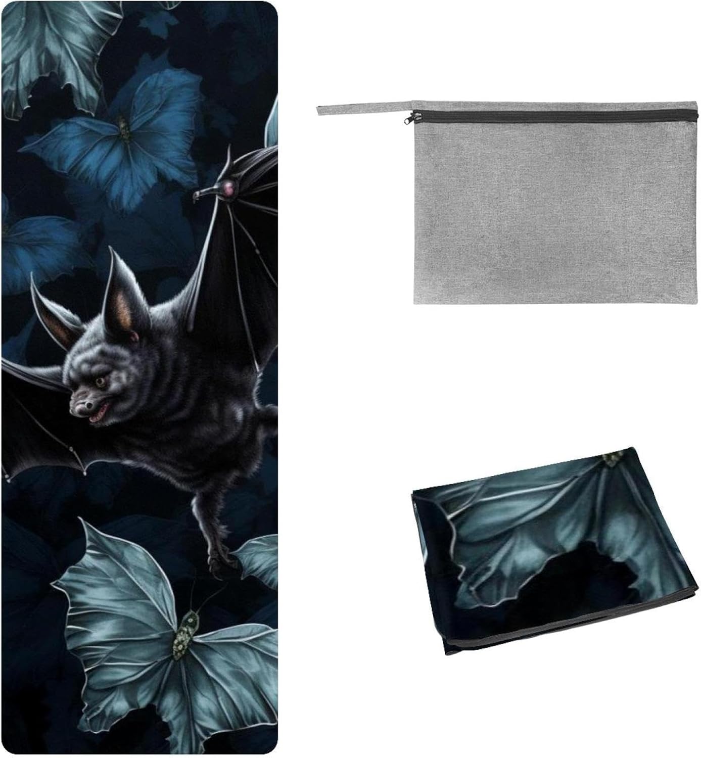 Yoga Towel, Bat Pattern Non Slip Sweat Absorbent Hot Yoga Mat Towel for Hot Yoga, Pilates and Fitness - 72.8" x 26.8"