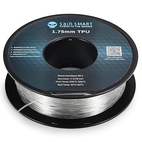 Vista 47 de Bobina de filamentos para impresoras 3D SainSmart, 0.06 pulgadas, flexible, TPU, 1,7 libras, Negro, 1