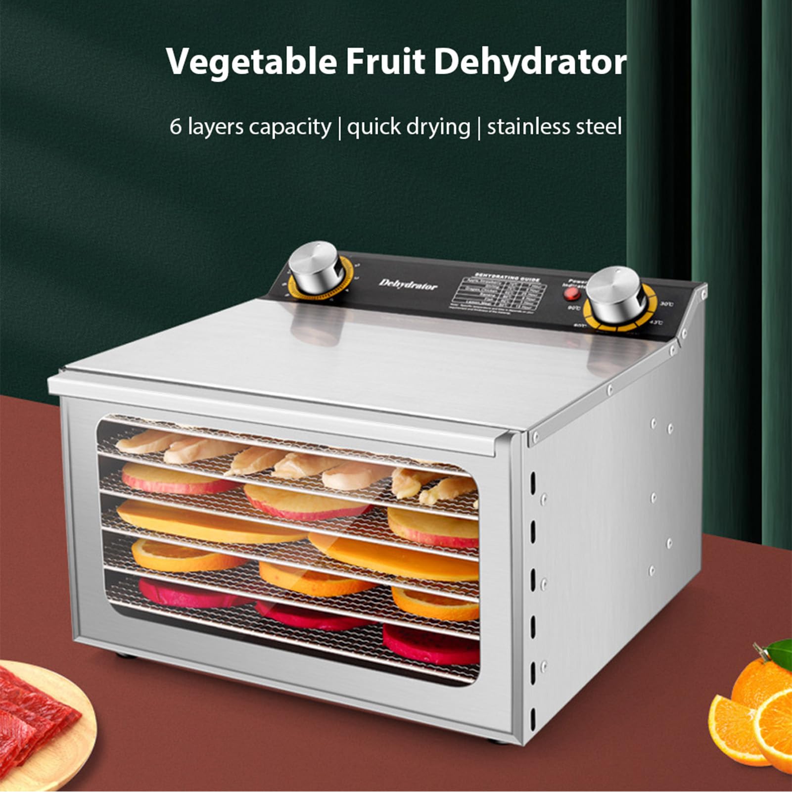Odwodniki do Jedzenia i Jadące z 24-godzinnym Timerem 5 Stojaki do Suszenia 400 W 30-90 ℃ Owocowe Owoce Owoce Współczynnik Kontrola Temperatury i Widoczne Okno Domu Komercyjnego (6 -poziomowy