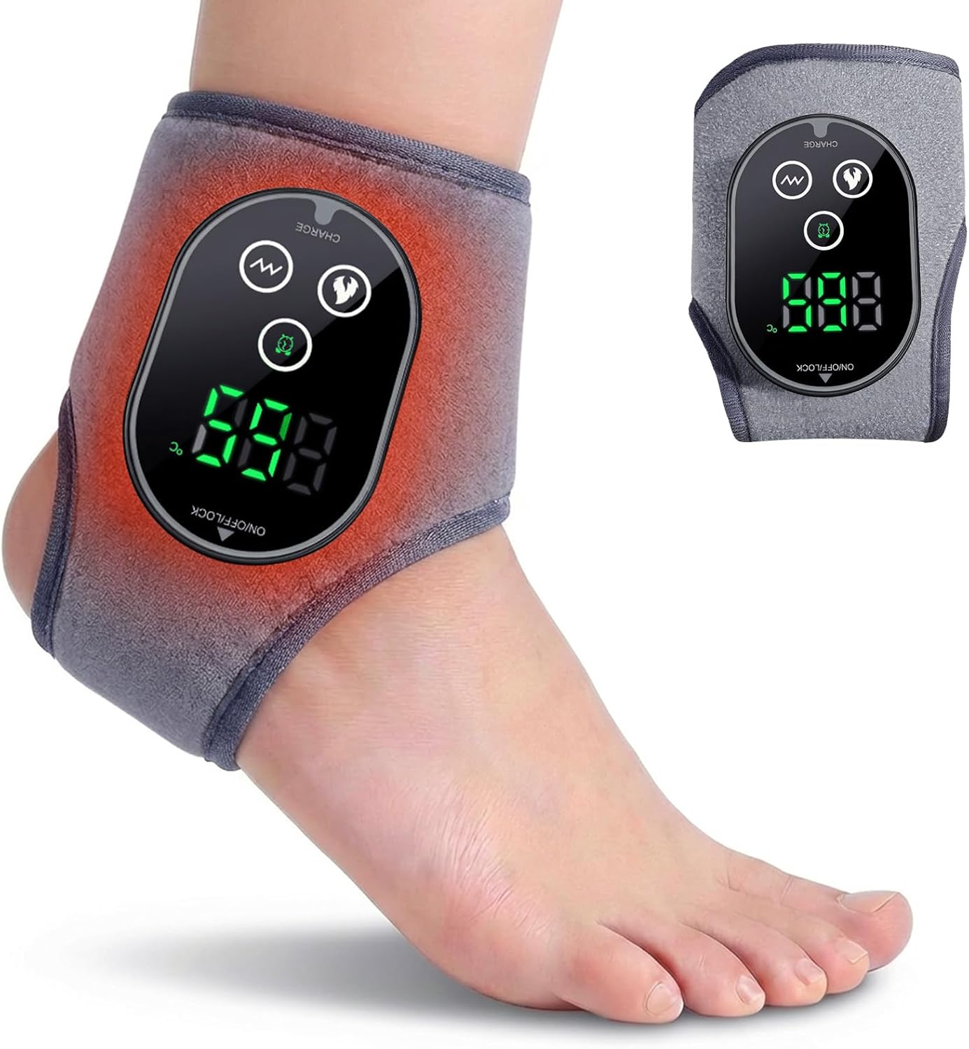 Cordless Foot Massager for Pain Relief & Circulation, 4 Heat & 3 Vibration Modes with 3 Timers (30-Min Auto Off), Portable for Heel/Arch/Ankle, Compact Design for Home Office Travel, Gray