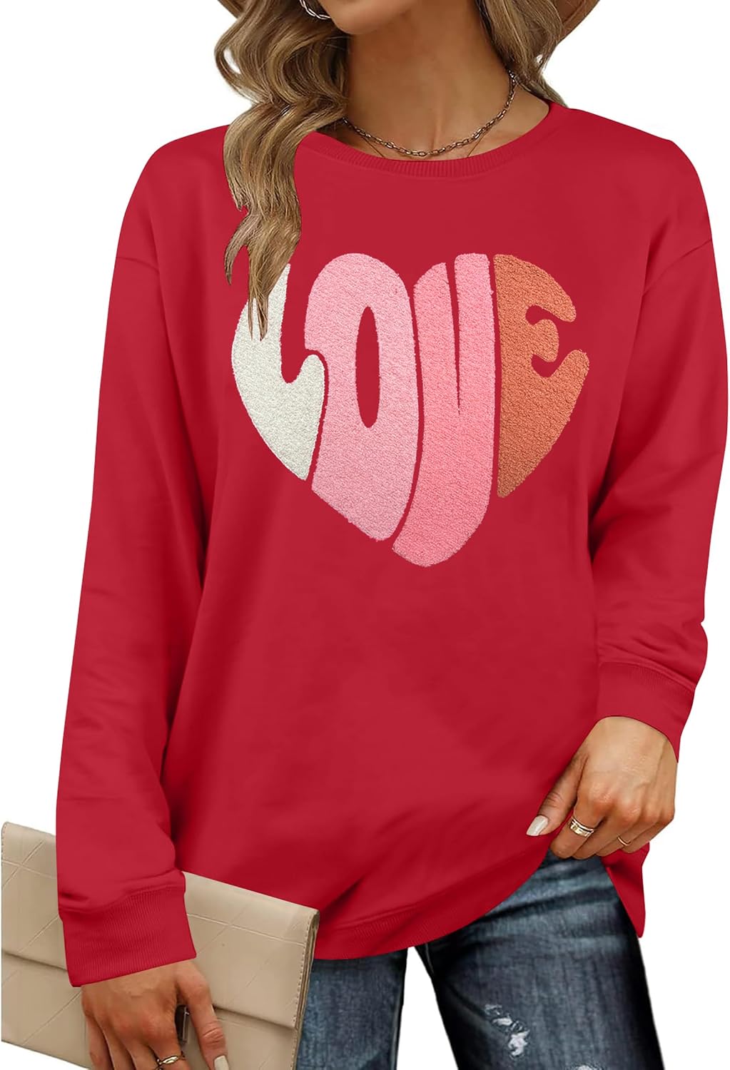 ELDPS Valentines Sweatshirt for Women: Love Heart Graphic T Shirt Valentines Long Sleeve Pullover Top