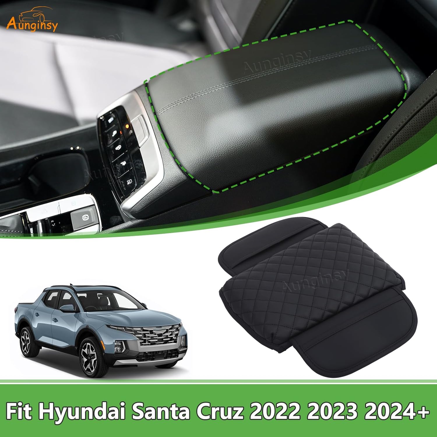 Aunginsy Leather Center Console Protector Cover Compatible with Hyundai Santa Cruz 2022-2026, Car Center Console Armrest Seat Box Cover Cushion Lid Protector Pad Waterproof Anti-Scratch Accessories