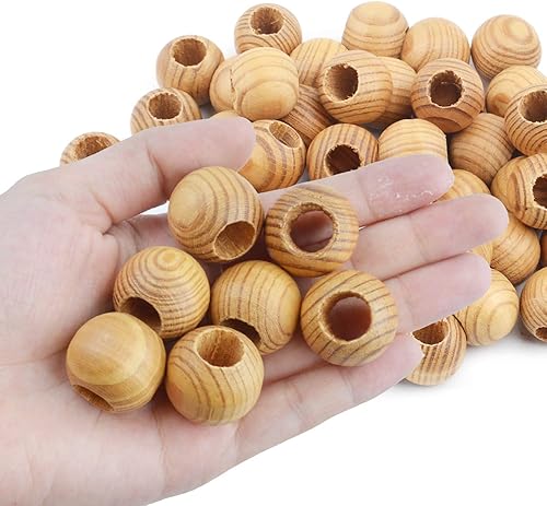 Miniatura 20 de Natural Wooden Beads, 100 Pieces 18mm Diameter Round Loose Spacer Beads Large Hole (6.5mm) Wooden Craft Beads with Beautiful Grain for DIY Handmade