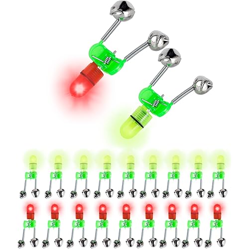 OHOH LED Night Fishing Rod Bite Bait Alarm Light with Twin Bells Ring Fishing Bite Alarm Indicator On Fishing Rod