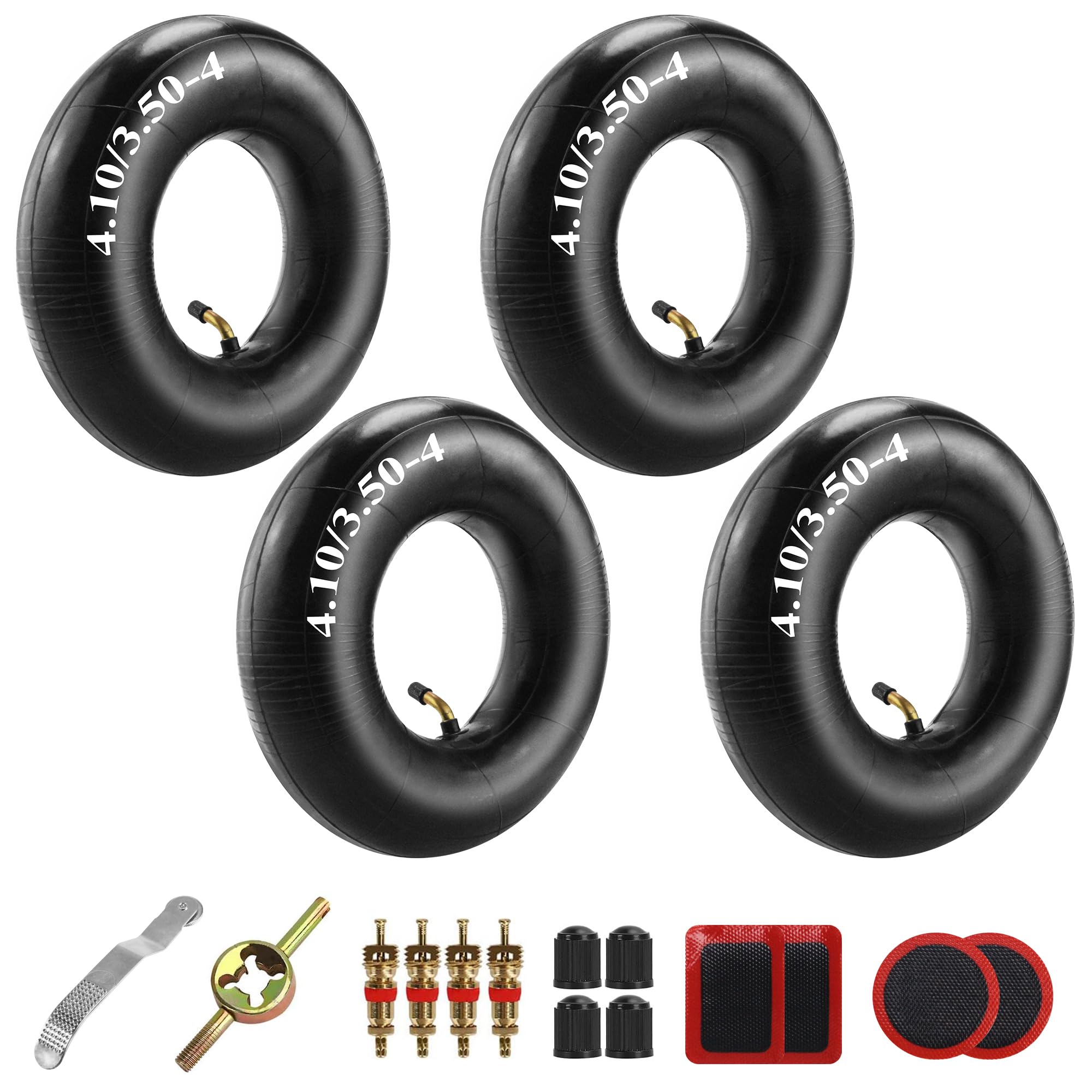 TD naturalaw 4.10/3.50-4 "Inner Tube with bent valve for Wheelbarrow Unicycle lawn Mower Utility Vehicle Tractor Golf Cart 410/350-4 Wheel Van Snow Blower Compressor Generator Go Kart with tool 2pcs