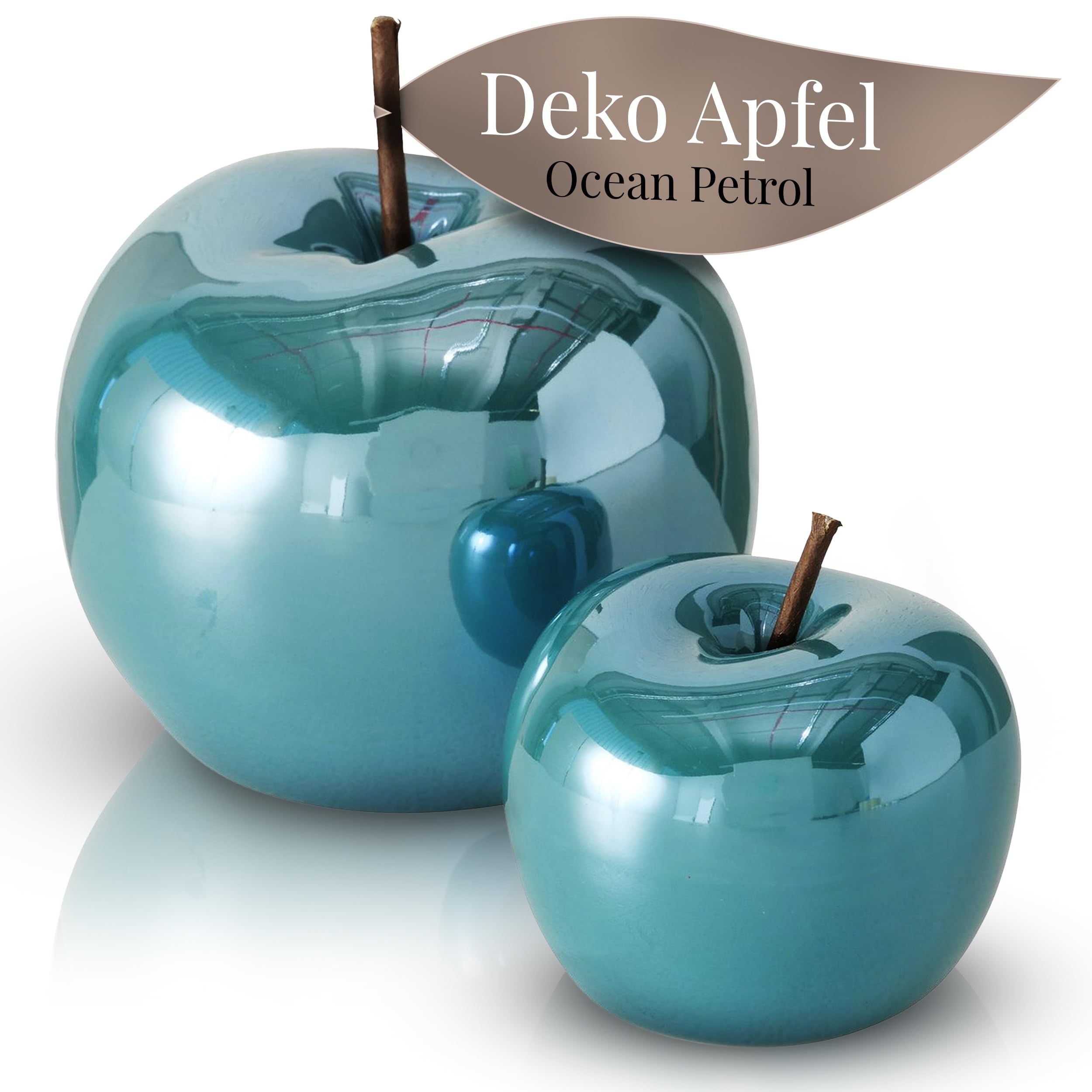 ReWu Zestaw 2 ceramicznych dekoracji jabłek z lasurowanej olejem z połyskiem i efektem perłowym