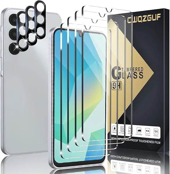 4+3 Pack Screen Protector Compatible with Galaxy A16, 4 Tempered Glass with 3 Camera Lens Protectors, High Clarity, Anti-Shatter, Bubble Free, Scratch Resistant